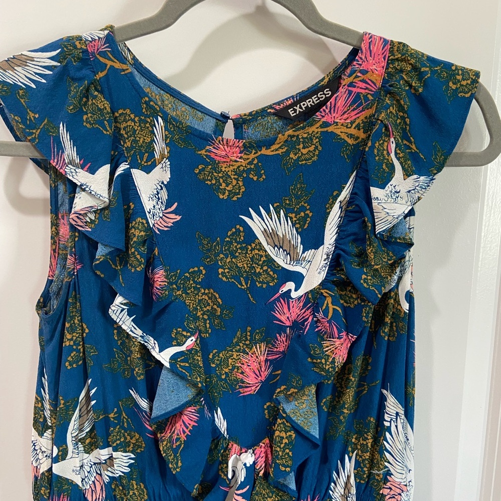 Express Colorful Egret Print Ruffled Romper - Picture 2 of 9